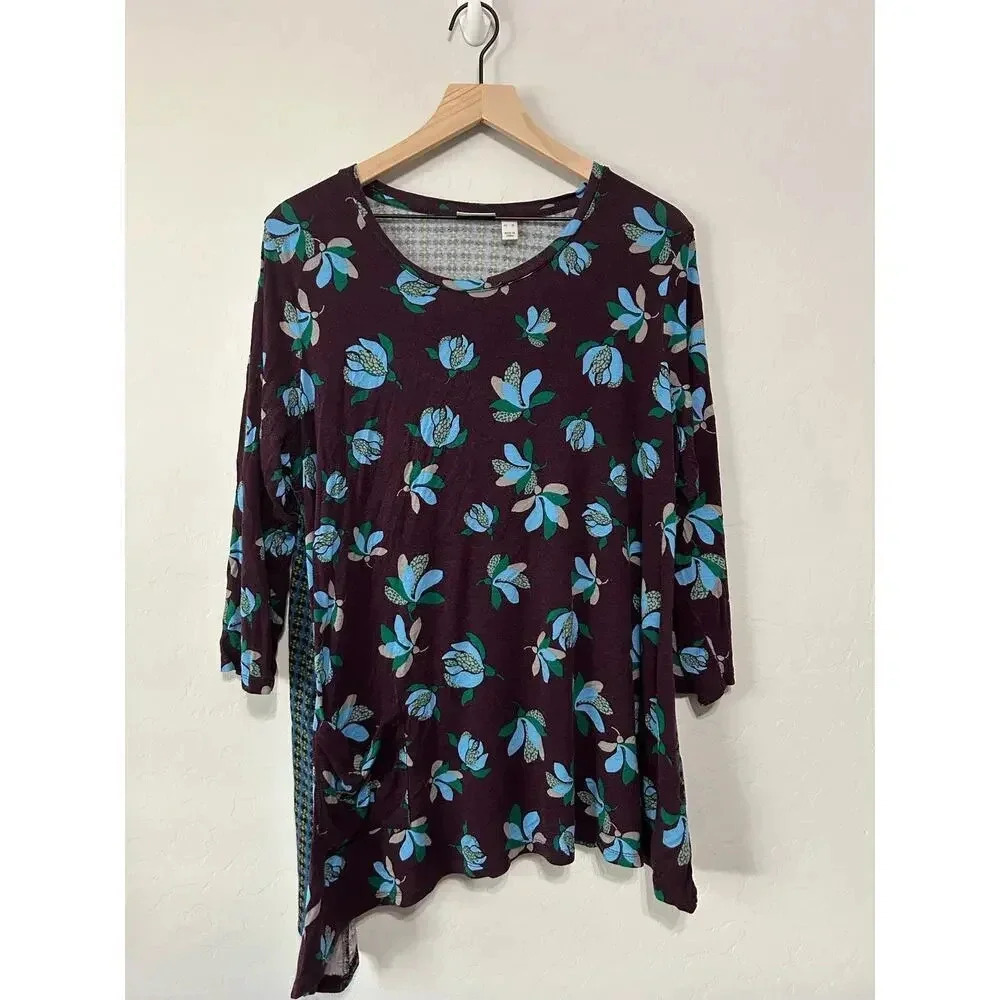 LOGO by Lori Goldstein Mixed Pattern Handlerchief Blouse XL